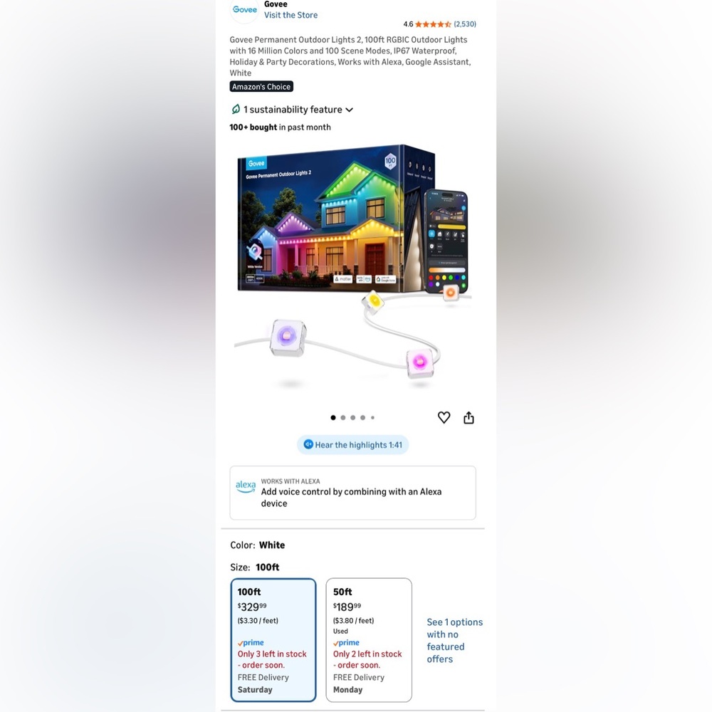 Govee Wi-Fi Controlled Multi-Color Outdoor Lights - Picture 2 of 2